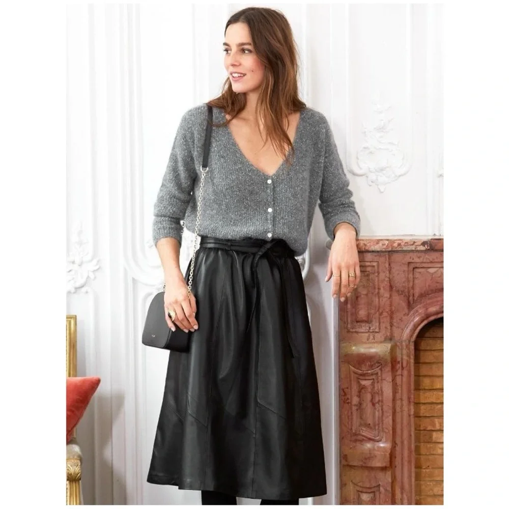 SÉZANE Syd Leather Skirt, Black, FR38